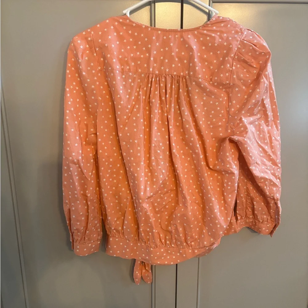 MADEWELL PEACH STAR PRINTED WRAP TIE BLOUSE TOP SIZE Medium - Picture 6 of 6